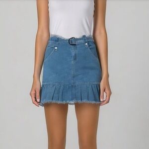 Hayden LA Light Wash High Waist Boho Ruffle Hem Denim Skirt with Belt Size Small